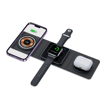QI15W-A31 3IN1 magnetisches MagSafe kabelloses Ladegerät für iPhone, Airpods, Apple Watch Schwarz