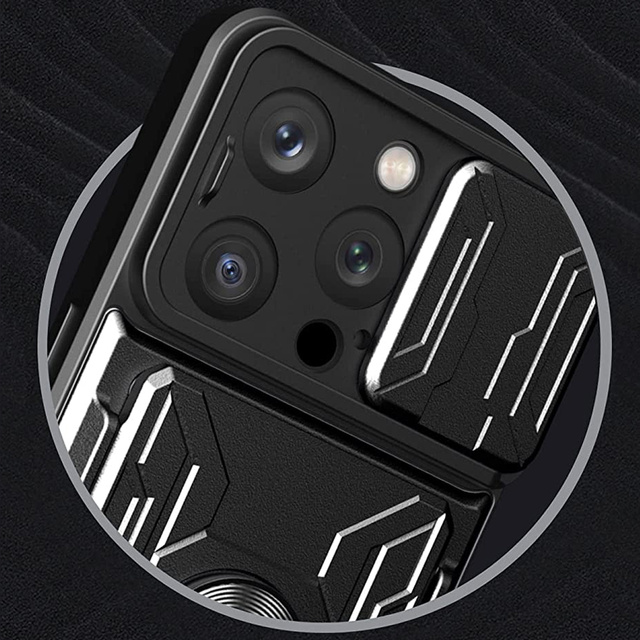 Etui pancerne Alogy Camshield Stand Ring Wallet z osłonką na aparat i miejscem na karty do Apple iPhone 14 Pro czarne + Szkło