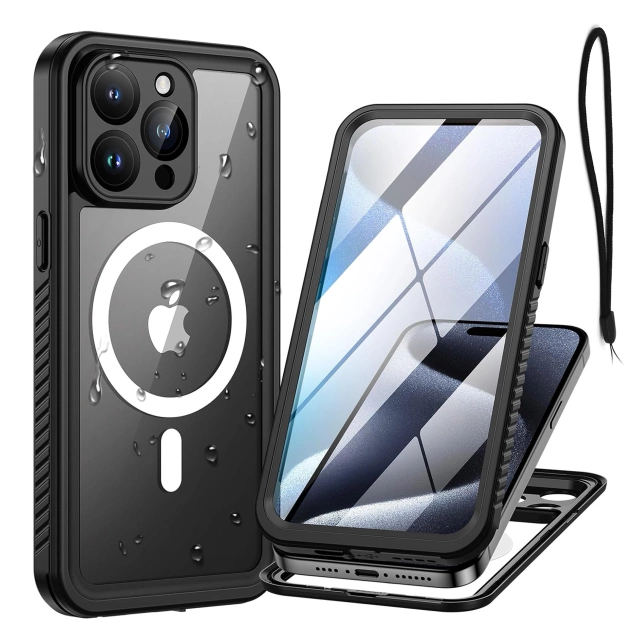 Etui do Apple iPhone 15 Pro Pancerne 360 case do Mag Safe wodoodporne Armor IP68 Alogy czarne
