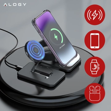 Ładowarka indukcyjna 3w1 składana Alogy MagCharge Foldable Pro do MagSafe do Apple iPhone Watch AirPods Czarna