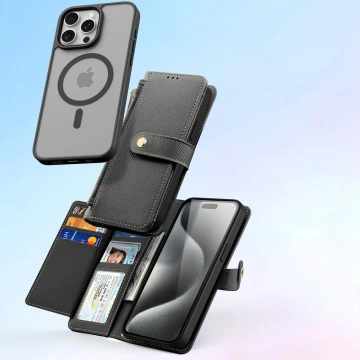 iPhone 15 Pro Dux Ducis Lawa Wallet Leder Mag Schwarze Hülle