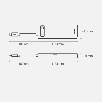 Baseus Metal Gleam Series multifunktionaler USB HUB 5in1 USB Typ C PD 100W HDMI grau (WKWG020013)