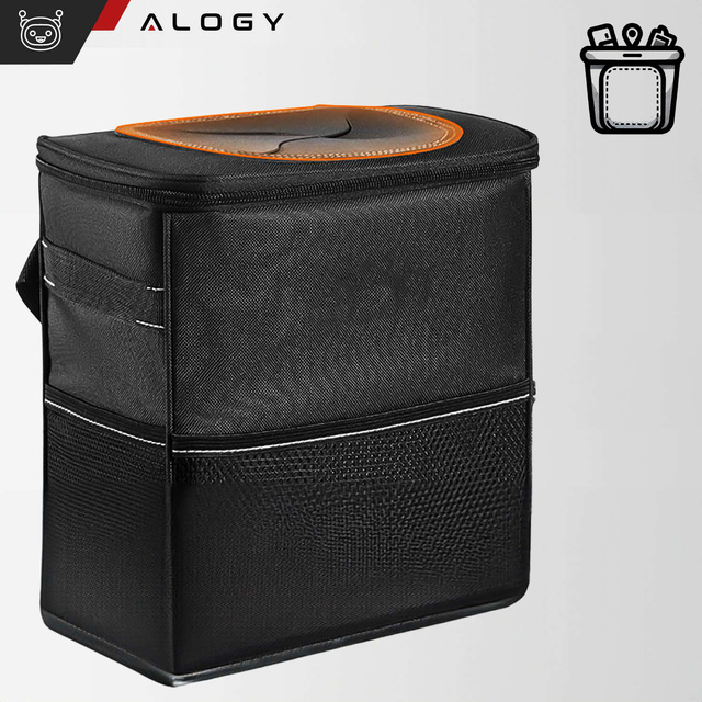 Samochodowy kosz na śmieci Organizer mini śmietnik na zagłówek fotel auta do samochodu czarny 8l torba termiczna Alogy