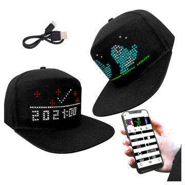 Alogy PixelCap™ LED-Baseballkappe mit RGB-LED-Beleuchtung, Bluetooth-Pixeln, Steuerung per Smartphone-App, Schwarz