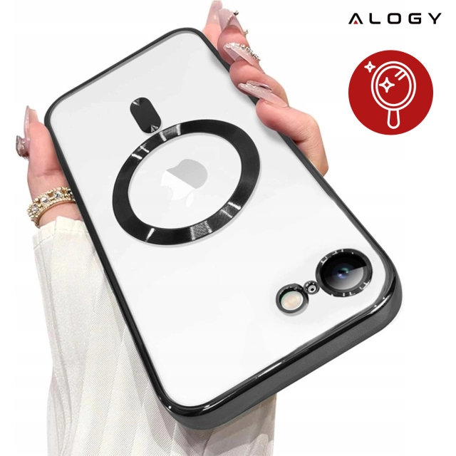Etui do Apple iPhone 16e Alogy LuxeShield™️ Glamour Luxury Ring obudowa do MagSafe z osłoną aparatów Czarne