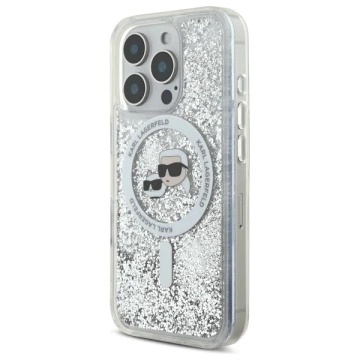 Etui Karl Lagerfeld do iPhone 16 Pro Max 6.9" Magsafe Hardcase Transparent Liquid Glitter Karl&Choupette Head 