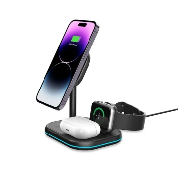 Ładowarka Bezprzewodowa indukcyjna QI15W-A27 3IN1 Magnetic MagSafe Wireless Charger do iPhone/AirPods/Watch Czarna