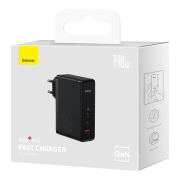Baseus GaN5 Pro 2xUSB-C USB-Wandladegerät, 140 W (schwarz)