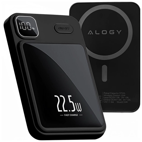 PowerBank Alogy MagCharge 22,5 W PD20W PowerDelivery Schnellladung 10000 mAh kabellos für MagSafe Black