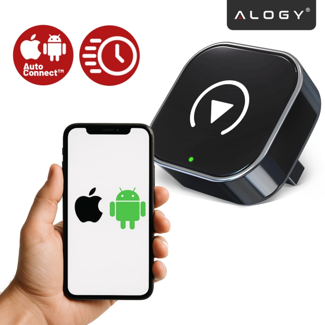 Adapter Bezprzewodowy Apple CarPlay i Android Auto do Auta, Plug & Play z Portem USB-A + Przejściówka USB-C, Szybkie Połączenie i Stabilna Transmisja, Alogy AutoConnect™