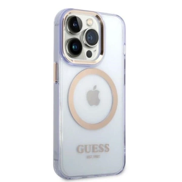 Etui Guess GUHMP14LHTCMU für iPhone 14 Pro 6,1" lila/lila Hartschale Gold Outline Translucent MagSafe