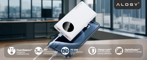 PowerBank Alogy TurboCharge 120W PD PowerDelivery Schnellladung 10000mAh 2x USB-A 1x USB-C Weiß