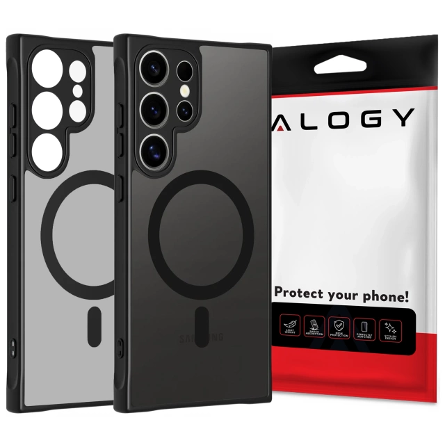 Etui do Samsung Galaxy S25 Ultra obudowa ochronna na telefon Alogy Matte HybridMag™️ Case do MagSafe Matowe Czarne + Szkło Hartowane