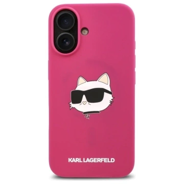 Karl Lagerfeld Hülle für iPhone 16 6,1" Pink/Fuchsia Hardcase Silikon Choupette Head Print MagSafe