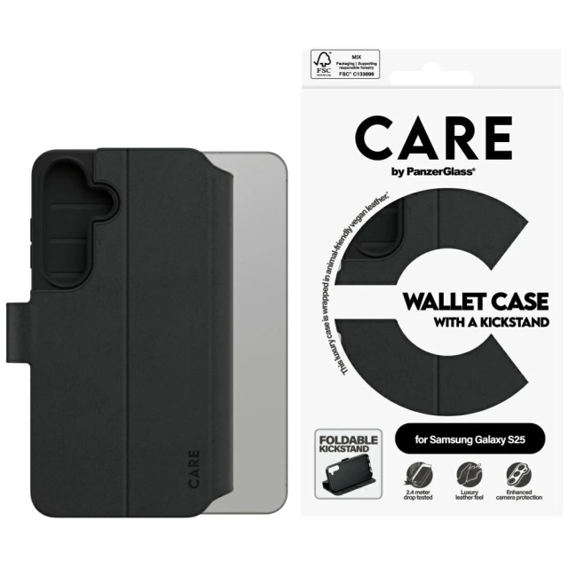 Etui CARE do Samsung Galaxy S25 Czarny by PanzerGlass Wallet Kickstand