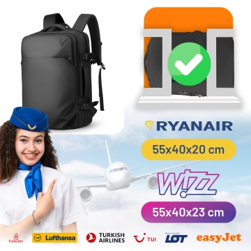 Plecak Podróżny z Przegrodą na Laptopa 17.3" Mark Ryden, Uniwersalny i Wszechstronny, Wodoodporny Bagaż Podręczny do Samolotu z Portem USB, 28L (49×33×12 cm) – Czarny