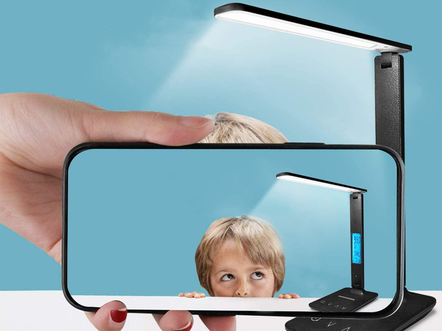 Lampa biurkowa Alogy LED ładowarka indukcyjna Qi 10W z wyświetlaczem Czarna