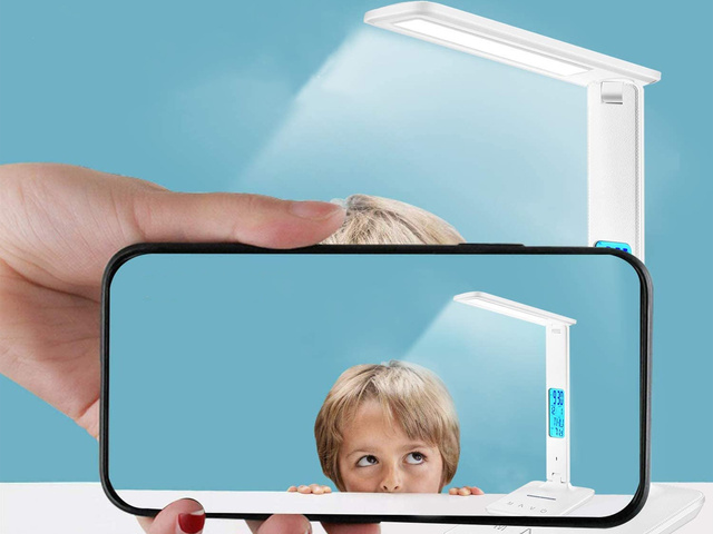 Lampa biurkowa Alogy LED ładowarka indukcyjna Qi 10W z wyświetlaczem Biała