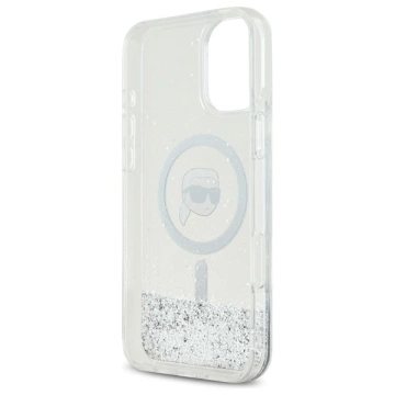 Etui Karl Lagerfeld für iPhone 16 Plus 6,7" Magsafe Hardcase Transparent Liquid Glitter Karl Head