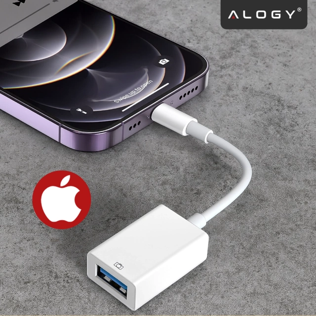 Przejściówka Adapter USB OTG USB-A 3.0 do Lightning, Kabel do iPhone i iPad, Obsługa Pendrive, Szybki Transfer Danych, Alogy OTGLink™ – Biały