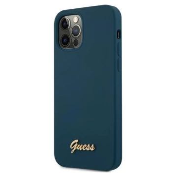 Guess GUHCP12LLSLMGBL iPhone 12 Pro Max 6,7" niebieski/blaues Hardcase Metall-Logo-Skript