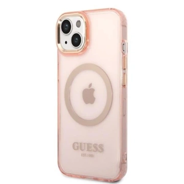Etui Guess GUHMP14SHTCMP für Apple iPhone 14 6,1" różowy/pink Hard Case Gold Outline Translucent MagSafe