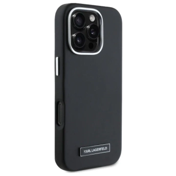 Karl Lagerfeld Hülle für iPhone 16 Pro 6,3" Schwarz MagSafe Hardcase FW Metallplatte