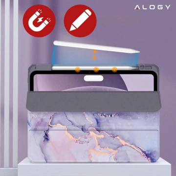 Etui hybrydowe z miejscem na rysik do Apple iPad Air 11" (2024,2025) / Air 10.9" (2020,2022) / Pro 11 (2018) Alogy Hybrid Book Cover Case Marble Fioletowe + Szkło