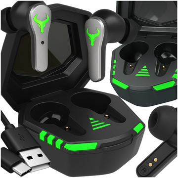 Alogy TWS 9D EarPhones Bluetooth 5.2 Kabellose Kopfhörer mit Dockingstation und Mikrofon PowerBank für Gamer Schwarz