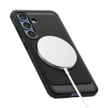 Etui für Samsung Galaxy S25 Mattschwarz Spigen Rugged Armor Mag MagSafe