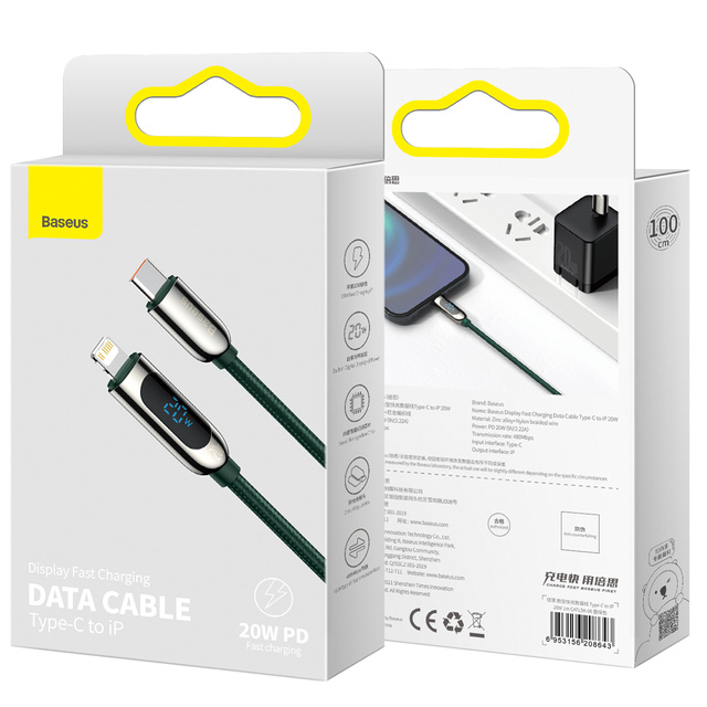 Kabel 1m Baseus USB-C Type C do Lightning Display PD 20W do iPhone Zielony