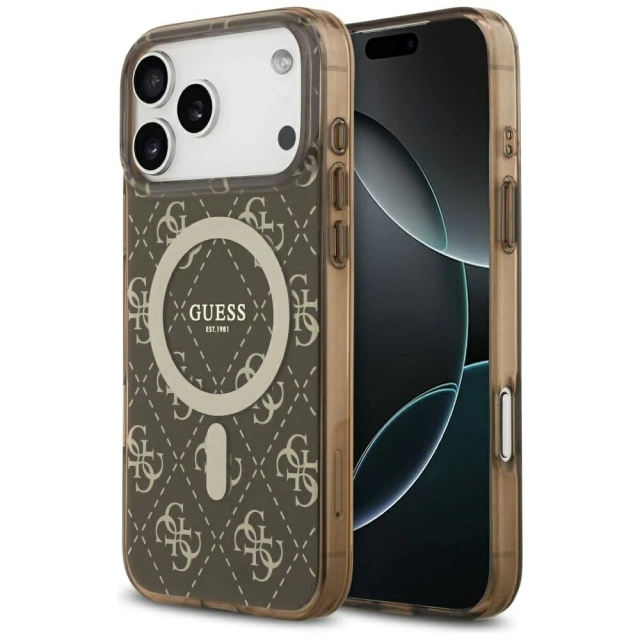 Etui Guess IML 4G Background MagSafe do iPhone 17 Pro Brązowy