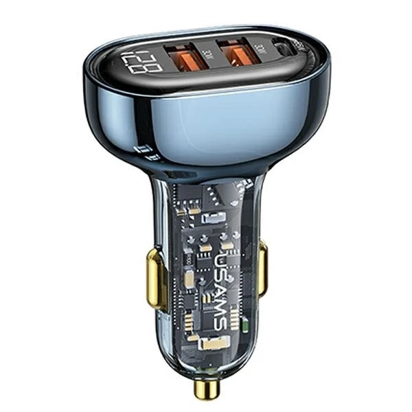 USAMS Autoladegerät 2xUSB 1xUSB-C 125W Fast Charge transparent blau CC158CC02 (US-CC158)