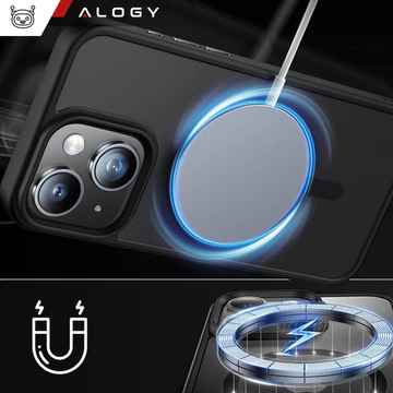 Hülle für iPhone 15 Plus MagSafe Matt Case Cover Matte Alogy Ring Armored Phone Case Schwarzes Glas