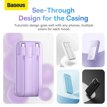 Baseus Comet Series Powerbank mit Display 20000 mAh 22,5 W – weißes USB-A/USB-C-Kabel