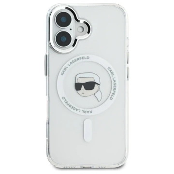 Karl Lagerfeld Hülle für iPhone 16 Plus 6,7" IML Metal Karl Head MagSafe Weiß