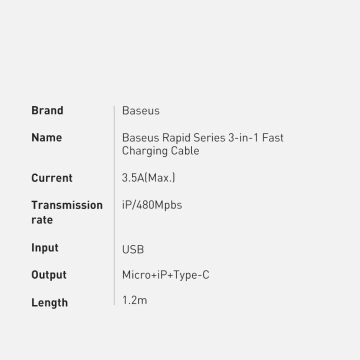 Baseus 3in1-Kabel mit USB-Anschlüssen - USB Typ C / Lightning / Micro-USB 1,2 m, 3,5 A rot (CAJS000009)