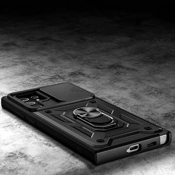 Gepanzerte Hülle mit Kameraabdeckung Alogy Camshield Stand Ring für Samsung Galaxy S22 Ultra schwarz