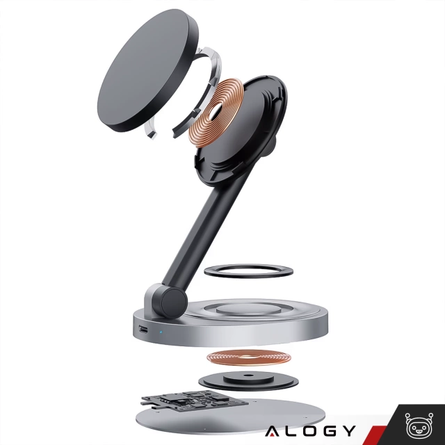 Ładowarka indukcyjna bezprzewodowa stacja Alogy 2w1 QI do Apple iPhone AirPods do MagSafe Czarna
