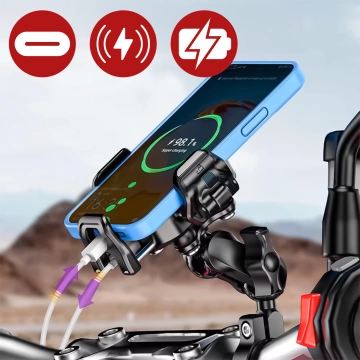 KEWIG M11B Motorradhalterung für Telefon mit QC 3.0 15W Qi-Ladegerät Schwarz