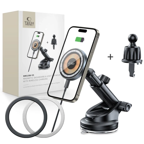 Uchwyt samochodowy indukcyjny magnetyczny MM15W-V5 Magnetic MagSafe DashBoard and Vent Car Mount Wireless Charger 15W do kratki Czarny