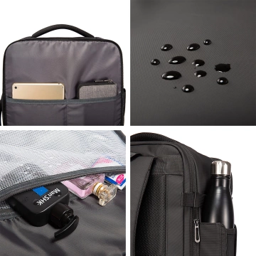 Wasserdichter Rucksack von Bange für 17-Zoll-Laptops, ideal für Stadtreisen, 47,5 x 31 x 26 cm, erweiterbar für Arbeit und Flugreisen, für Damen und Herren, schwarz