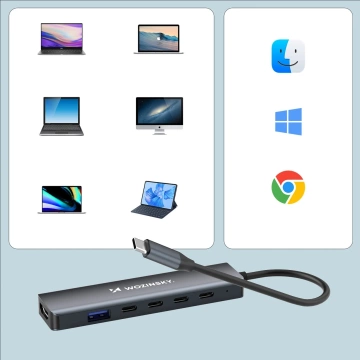 Hub USB-C 6w1 Wozinsky WHBC10Y4S HDMI 4K/60Hz PD 100W Szary