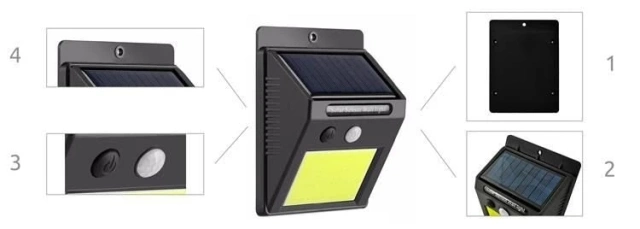 Lampa solarna LED z czujnikiem ruchu i zmierzchu zewnętrzna 48 LED COB