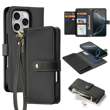 iPhone 16 Pro Dux Ducis Lawa Leder MagSafe Wallet Case Schwarz