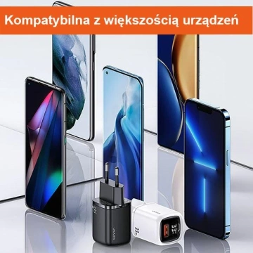 USAMS Wandladegerät 1xUSB-C 1xUSB T46 33W PD3.0 QC3.0 Schnellladekabel U63 USB-C/Lightning schwarz/schwarz UDTZ01