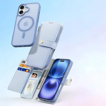 Dux Ducis Lawa iPhone 16 Lederhüllen mit blauem MagSafe Wallet