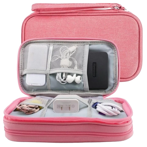 Etui Podróżne na Akcesoria, Organizer na Kable, Ładowarki, Telefon i Powerbank, Wielofunkcyjne i Kompaktowe 21 x 12,5 x 5 cm, Alogy TravelPack™ – Różowe