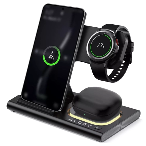 Ładowarka bezprzewodowa dla Samsung: Stacja ładowania bezprzewodowa 3 w 1 do Samsung Galaxy Watch 7/6/5/4/3 Pro Classic, Galaxy Buds do S25 Ultra, S24 , S23, S22, S21, S20, Note 20/10, Z Fold