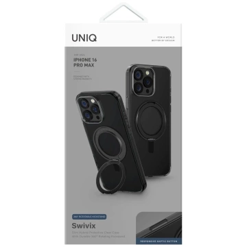 Etui UNIQ Swivix 360 Rotating Kickstand Czarny do iPhone 16 Pro Max